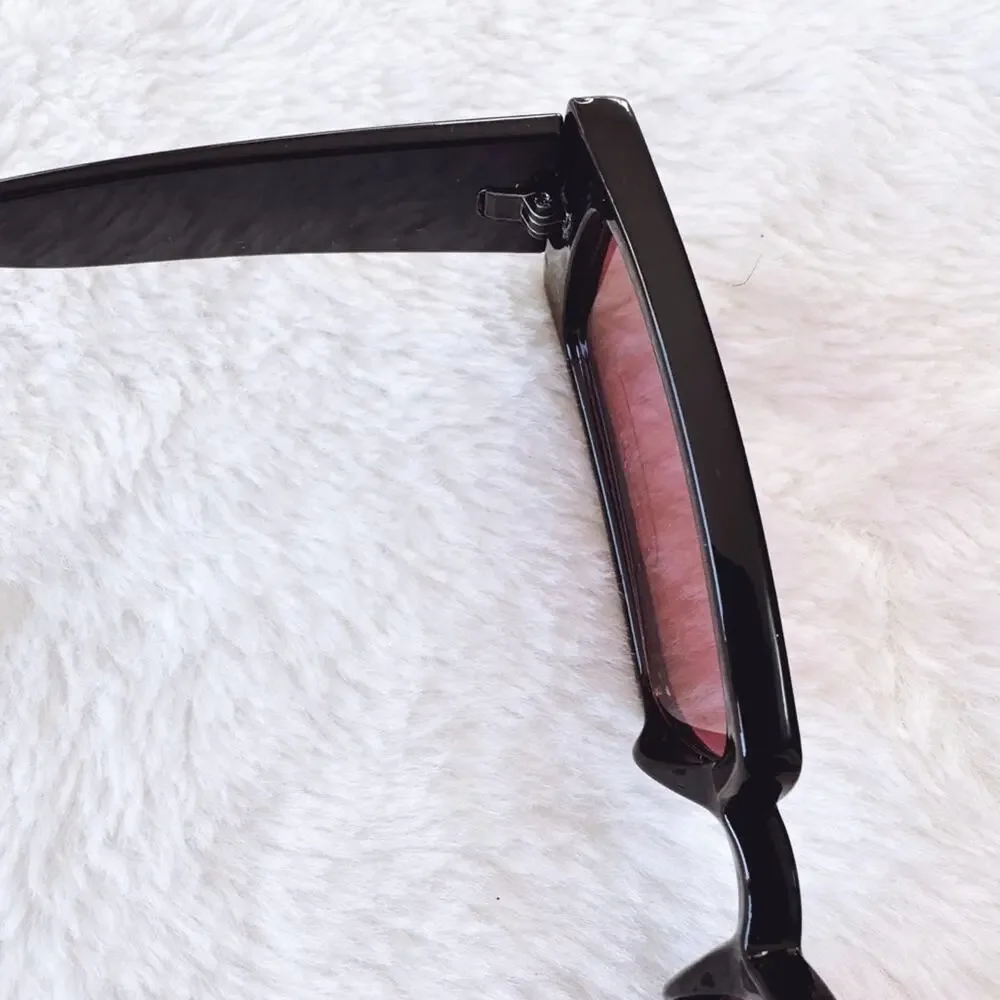 Aaron Black w/ Red Tint Rectangular Sunglasses